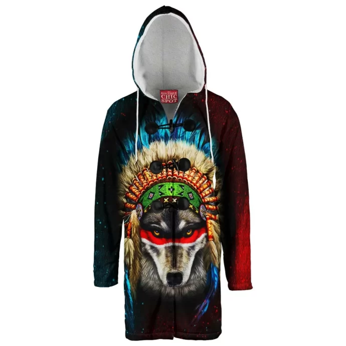 Indian War Chief Wolf Hooded Cloak Coat