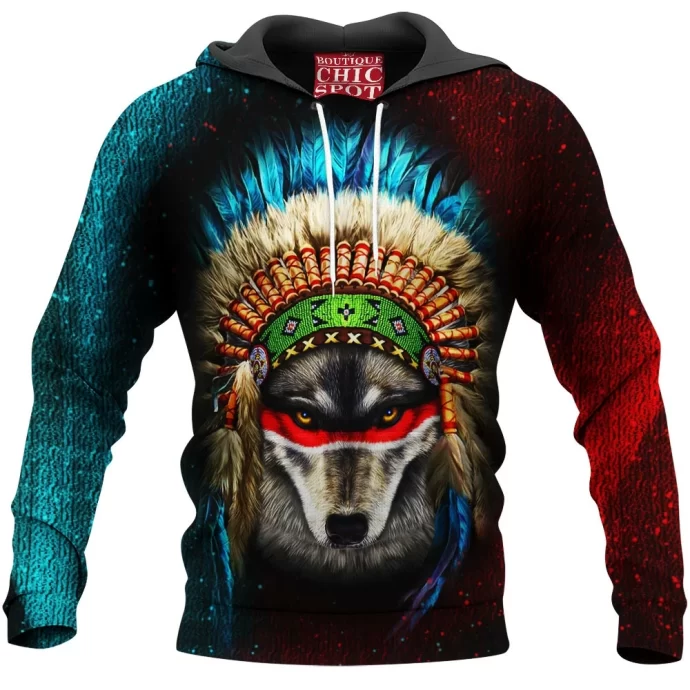 Indian War Chief Wolf Hoodie