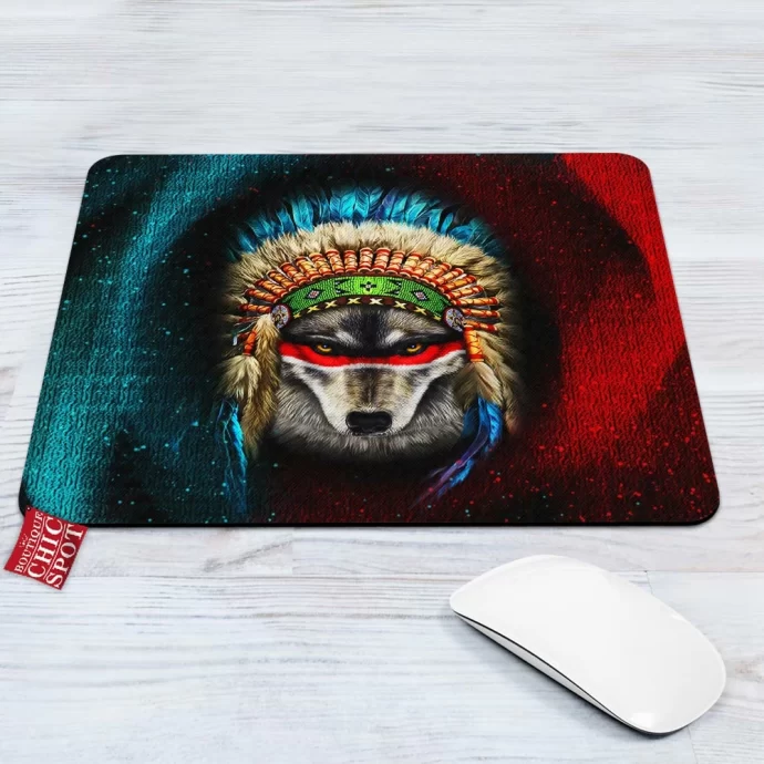 Indian War Chief Wolf Mouse Pad