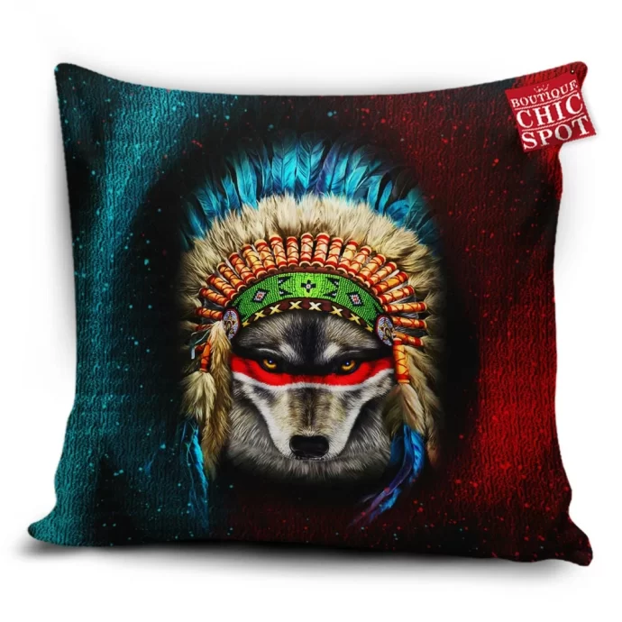 Indian War Chief Wolf Pillow Cover