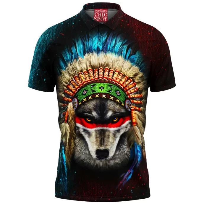 Indian War Chief Wolf Polo Shirt