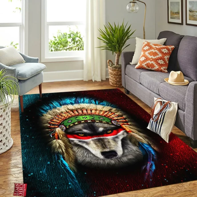 Indian War Chief Wolf Rectangle Rug