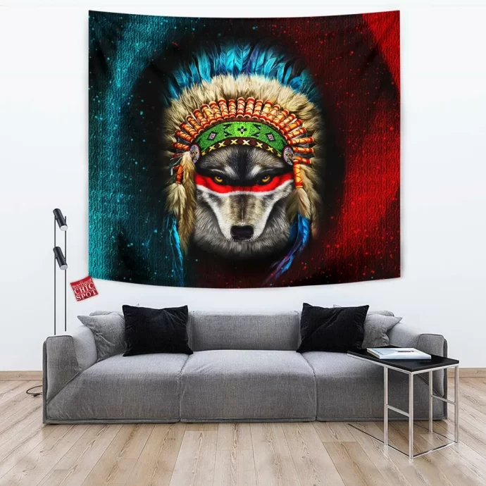 Indian War Chief Wolf Tapestry