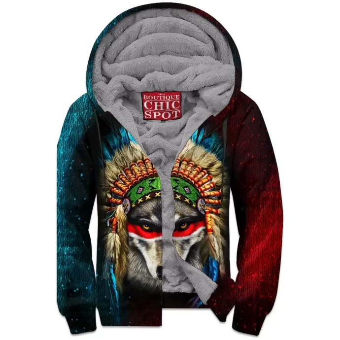 Indian War Chief Wolf Zip Fleece Hoodie