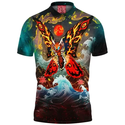 Sci-Fi Polo Shirt, Kaiju Polo Shirt, Monster Polo Shirt, Mothra Polo Shirt