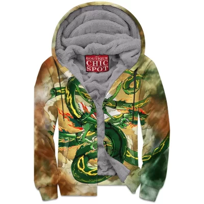 Anime Zip-Fleece-Hoodie, Digimon Zip-Fleece-Hoodie, Rayquaza Zip-Fleece-Hoodie