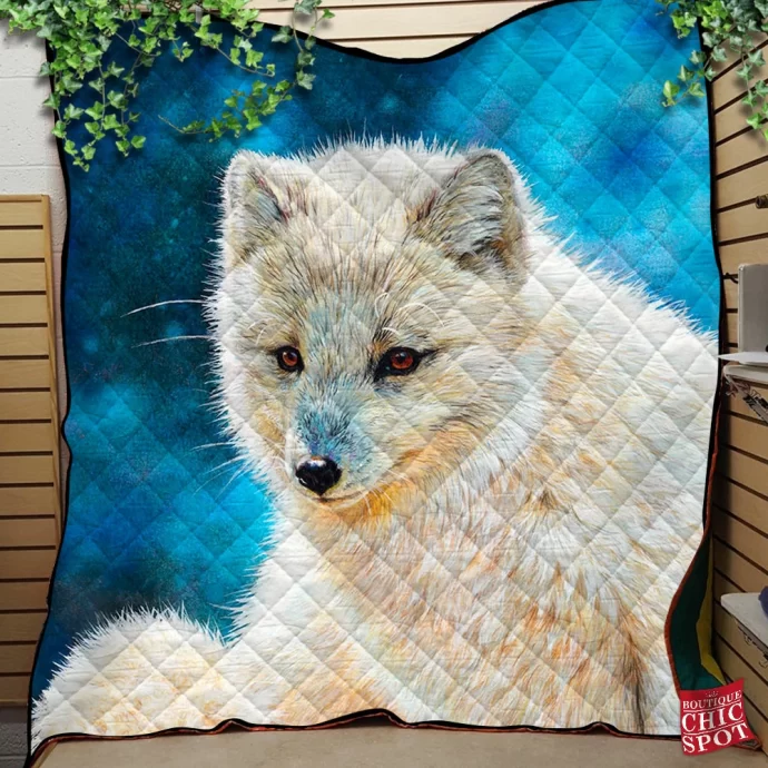 Arctic Fox Painting Quilt Blanket