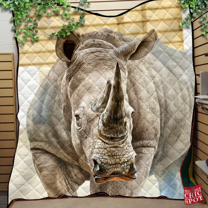 White Rhinoceros Quilt Blanket