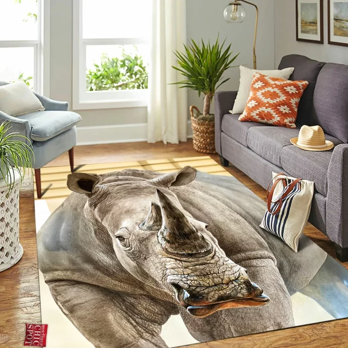 White Rhinoceros Rectangle Rug