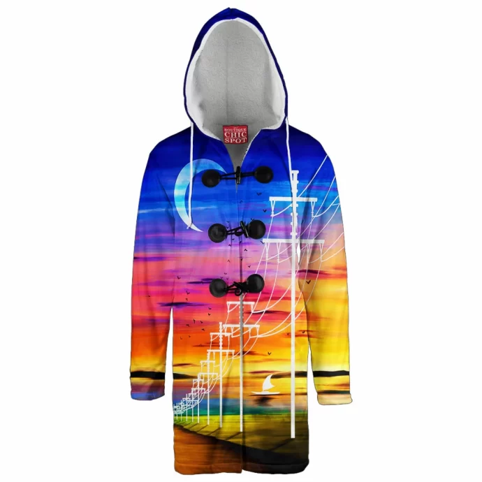 Oceanside In Negative Space Hooded Cloak Coat