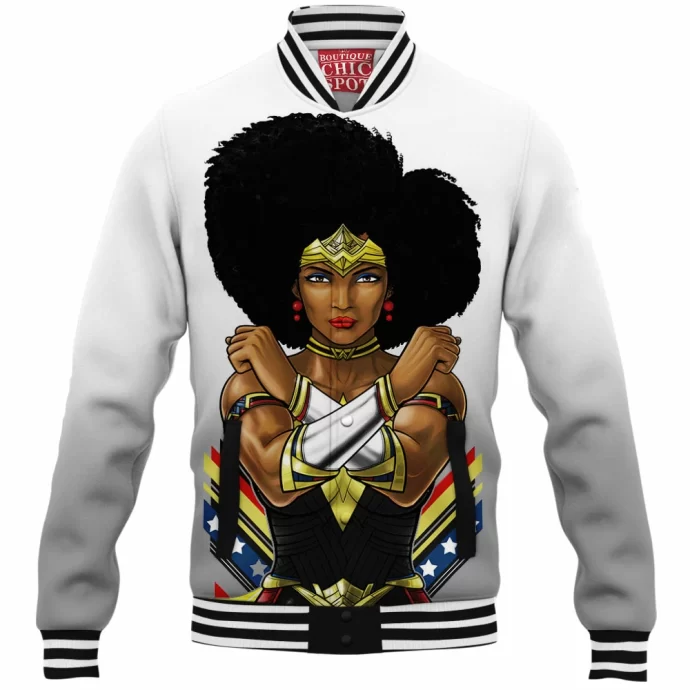 Black Wonder Woman Baseball Jacket