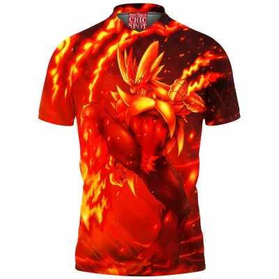 Anime Polo Shirt, Mega Blaziken Polo Shirt, Pokemon Polo Shirt