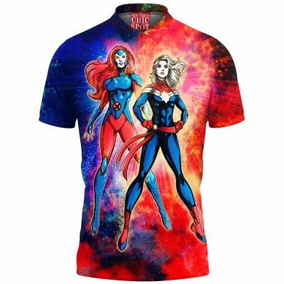 Comic Polo Shirt, Captain Marvel Polo Shirt, Jean Grey Polo Shirt
