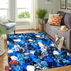 White and Blue Flower Rectangle Rug