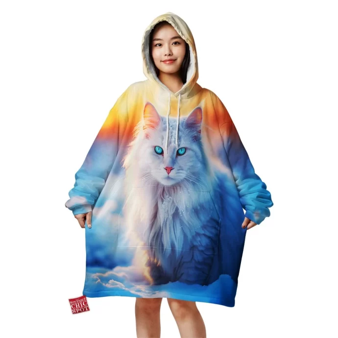 Blue Eyed White Cat Blanket Hoodie