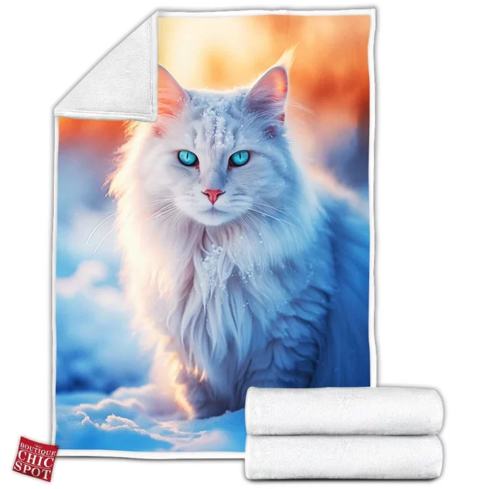 Blue Eyed White Cat Fleece Blanket