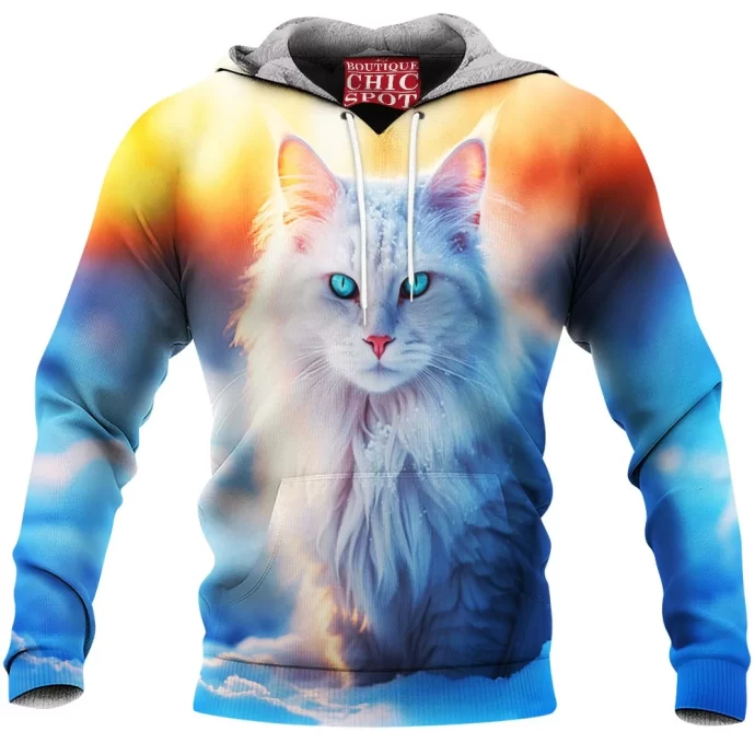 Blue Eyed White Cat Fleece Hoodie