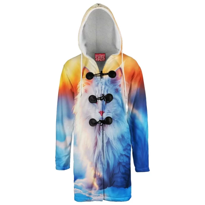 Blue Eyed White Cat Hooded Cloak Coat