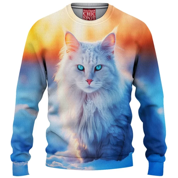 Blue Eyed White Cat Knitted Sweater