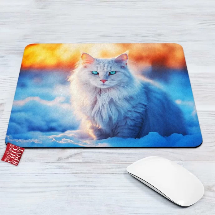 Blue Eyed White Cat Mouse Pad