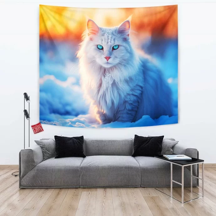 Blue Eyed White Cat Tapestry