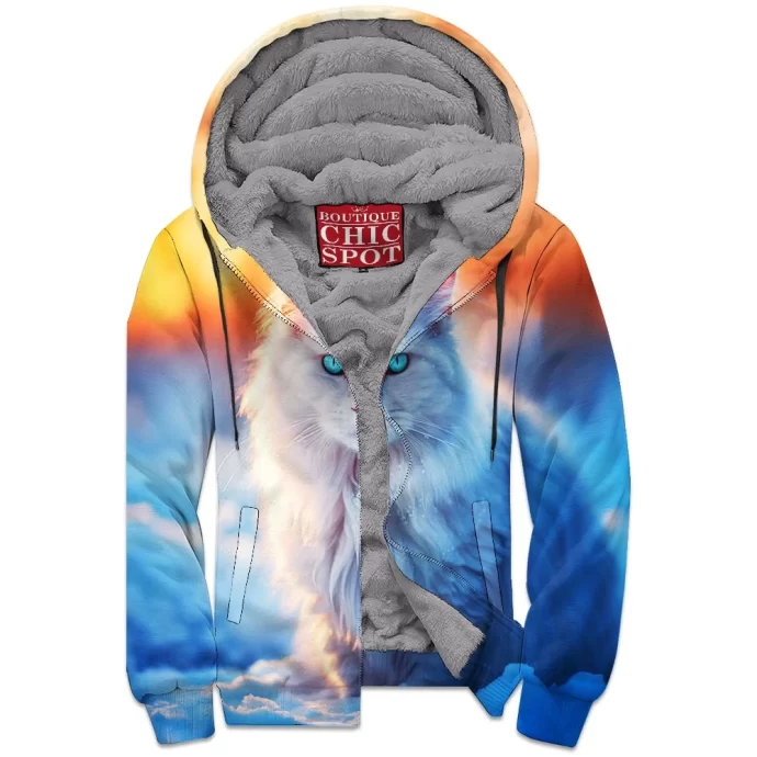 Blue Eyed White Cat Zip Fleece Hoodie