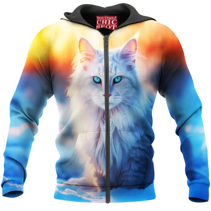 Blue Eyed White Cat Zip Hoodie