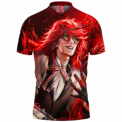 Anime Polo Shirt, Black Butler Polo Shirt, Grell Sutcliff Polo Shirt