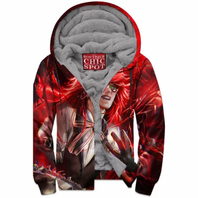 Anime Zip-Fleece-Hoodie, Black Butler Zip-Fleece-Hoodie, Grell Sutcliff Zip-Fleece-Hoodie