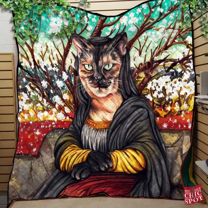 Mona Lisa Cat Quilt Blanket