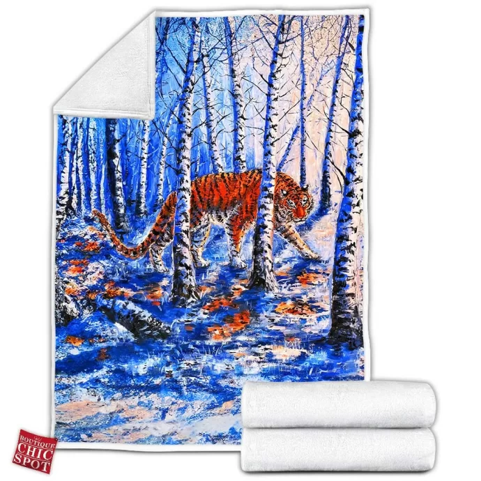 The Snowy Forest Tiger Fleece Blanket