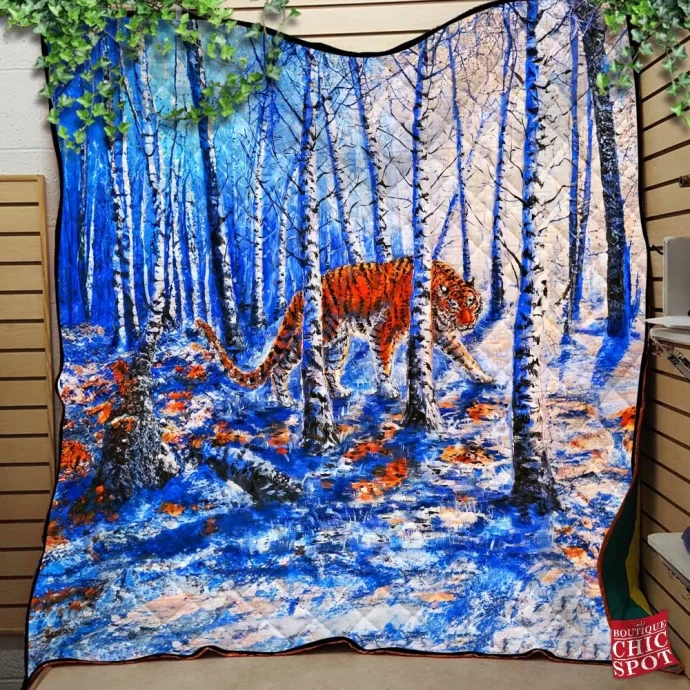 The Snowy Forest Tiger Quilt Blanket