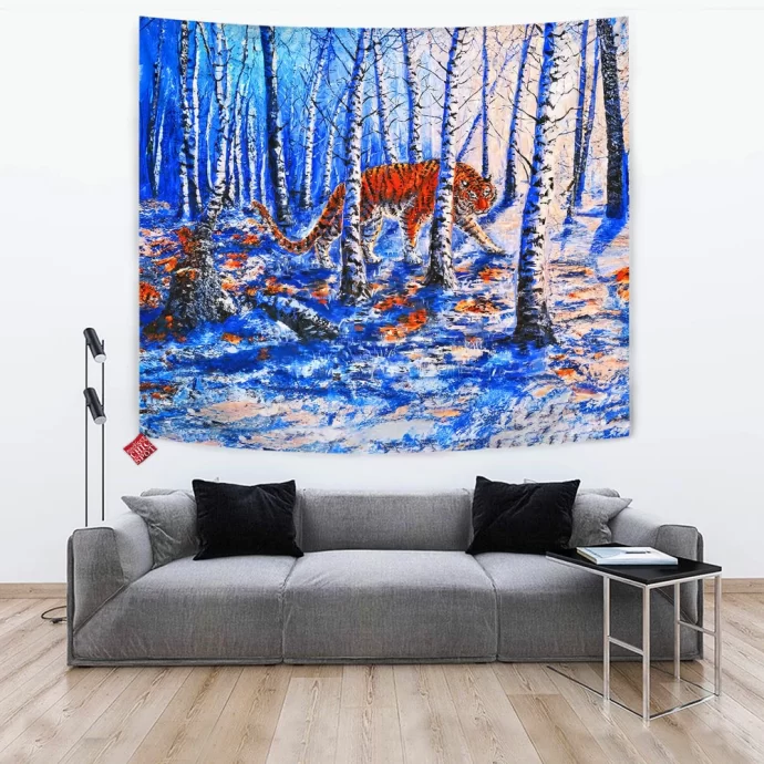 The Snowy Forest Tiger Tapestry