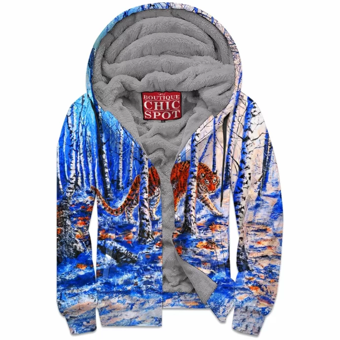 The Snowy Forest Tiger Zip Fleece Hoodie