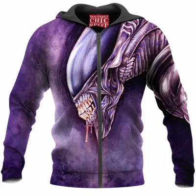 Alien Zip-Hoodie, Horror Zip-Hoodie, Sci-Fi Zip-Hoodie, Xenomorph Zip-Hoodie