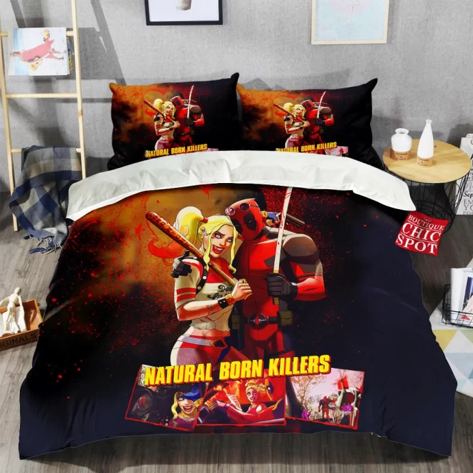 Deadpool And Harley Quinn Bedding Set