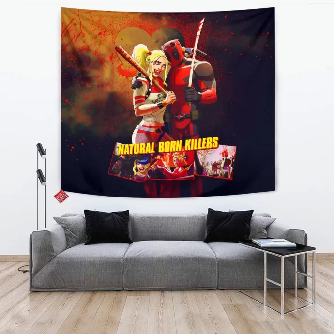 Deadpool And Harley Quinn Tapestry