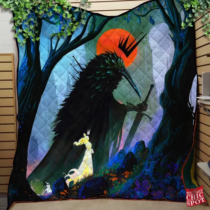 The Lady And The Crow Quilt Blanket