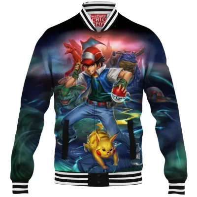 Anime Baseball-Jacket, Pokemon Baseball-Jacket, Ash Ketchum Baseball-Jacket