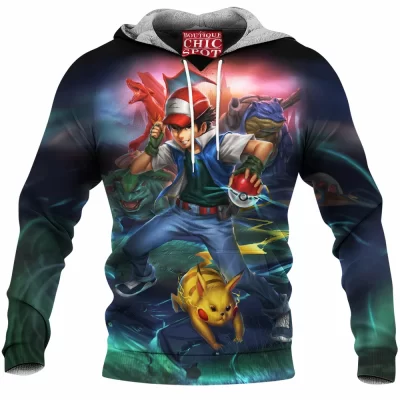 Anime Fleece-Hoodie, Pokemon Fleece-Hoodie, Ash Ketchum Fleece-Hoodie