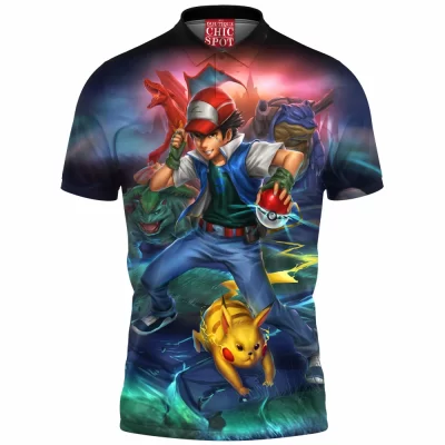 Anime Polo Shirt, Pokemon Polo Shirt, Ash Ketchum Polo Shirt