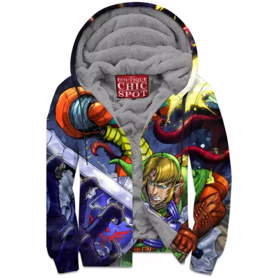 Game Zip-Fleece-Hoodie, Samus Zip-Fleece-Hoodie, Zelda Link Zip-Fleece-Hoodie