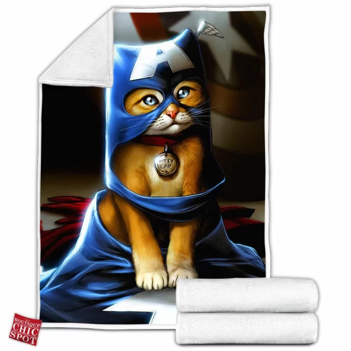 Kitty Captain America Fleece Blanket