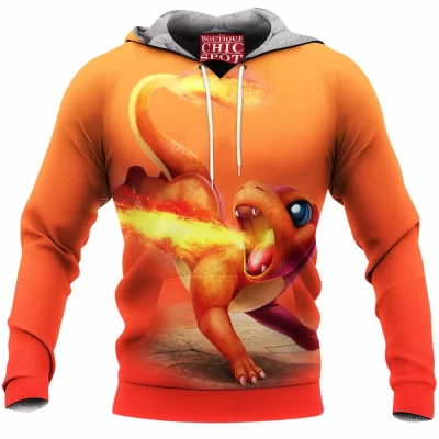 Anime Fleece-Hoodie, Charmander Fleece-Hoodie, Pokemon Fleece-Hoodie