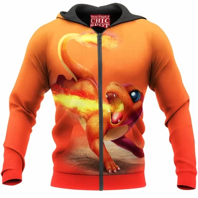 Anime Zip-Hoodie, Charmander Zip-Hoodie, Pokemon Zip-Hoodie