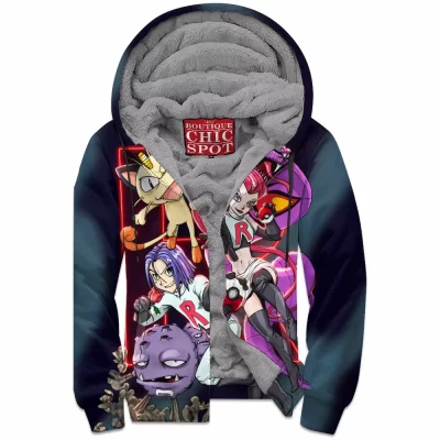 Anime Zip-Fleece-Hoodie, Pokemon Team Rocket Zip-Fleece-Hoodie