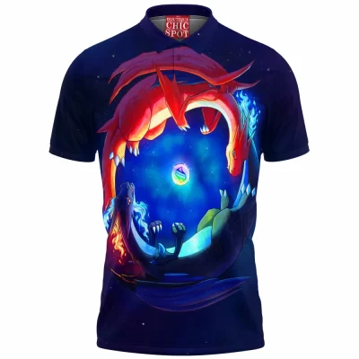 Anime Polo Shirt, Mega Charizard Polo Shirt, Pokemon Polo Shirt