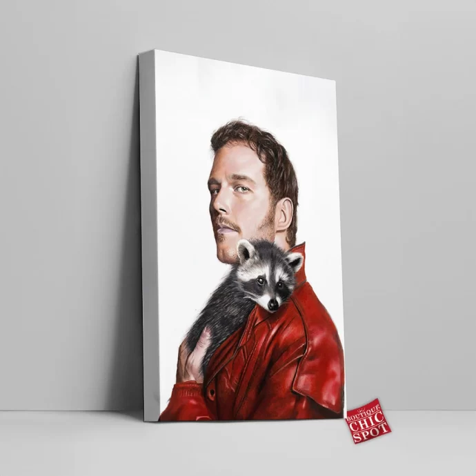 Chris Pratt as Star-Lord with raccoon Canvas Wall Art