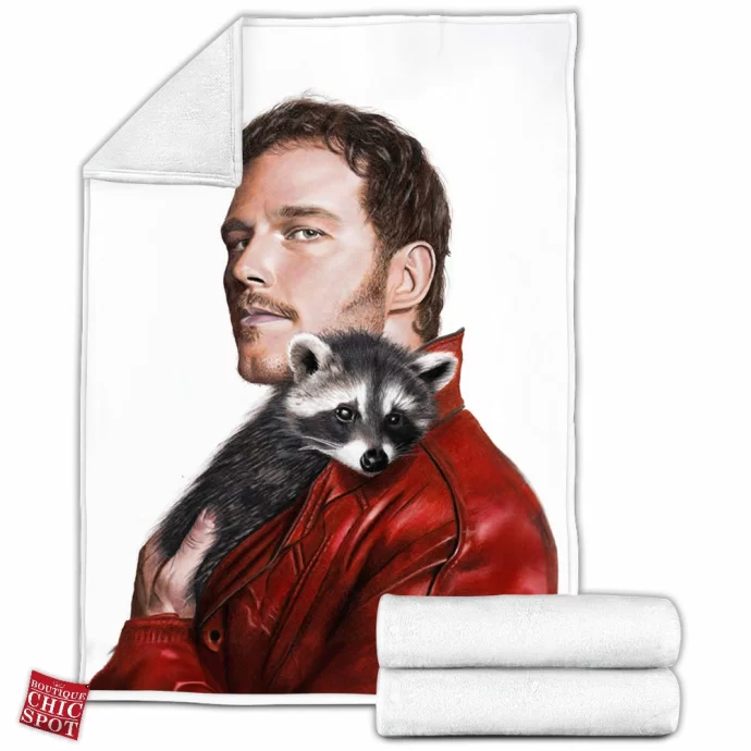 Chris Pratt as Star-Lord with raccoon Fleece Blanket