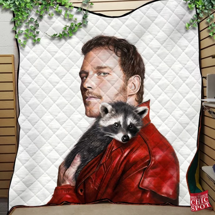 Chris Pratt as Star-Lord with raccoon Quilt Blanket